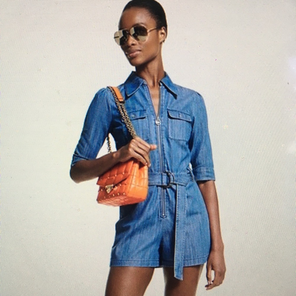 Michael Kors Zip Front Denim Short Suit
